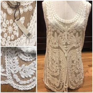 Capri all WHITE SHEER LACE sleeveless tank top L